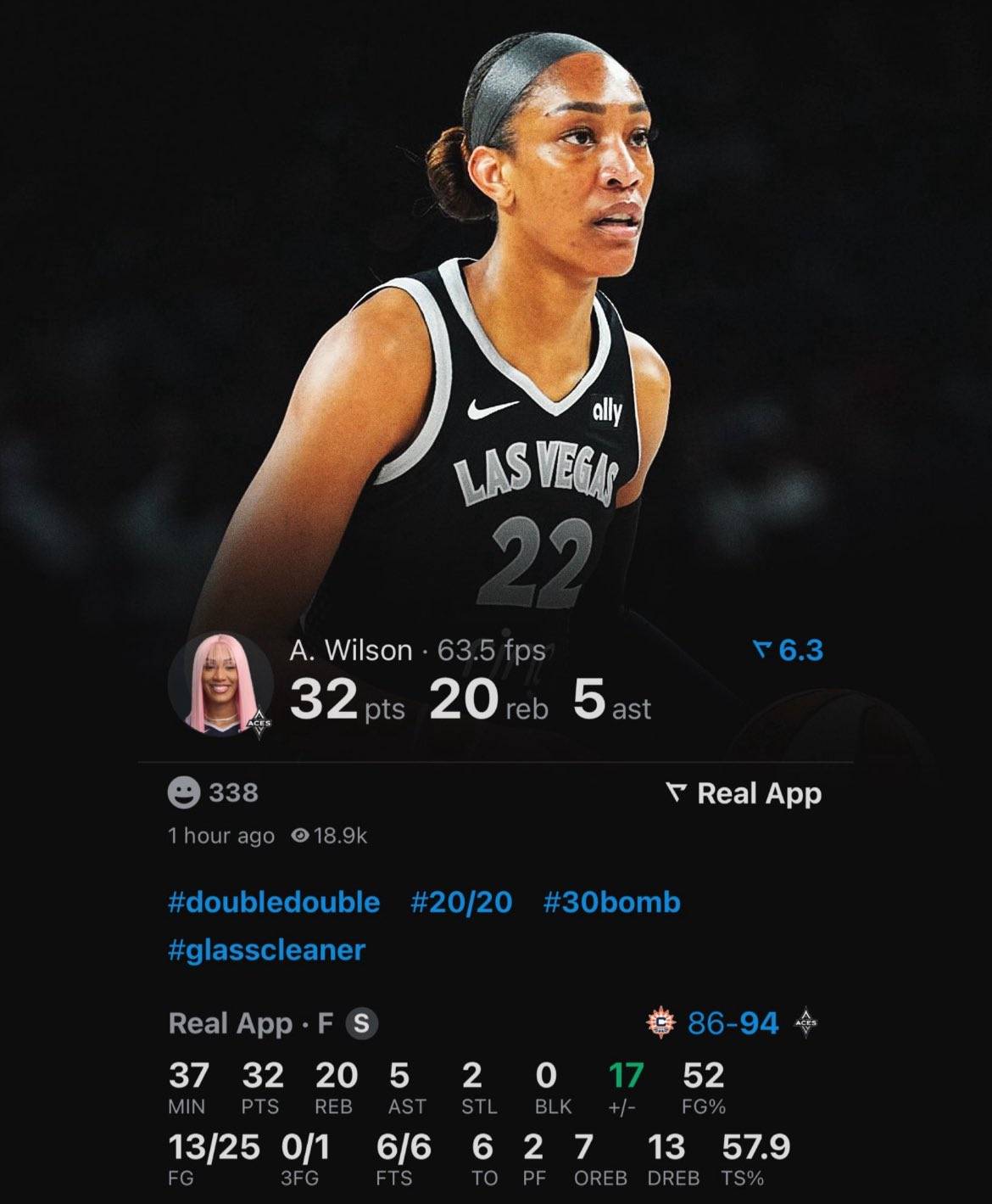 皇冠信用網在线申请_恐怖如斯!阿贾-威尔逊爆砍32+20+5 WNBA历史首人